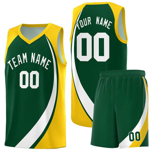 Custom Green White-Gold Color Block Sports Uniform Basketball Jersey