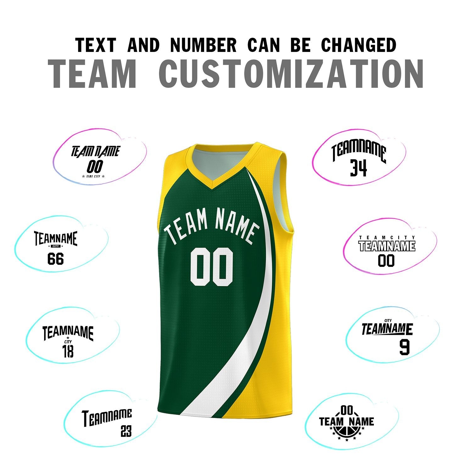 Custom Green White-Gold Color Block Sports Uniform Basketball Jersey