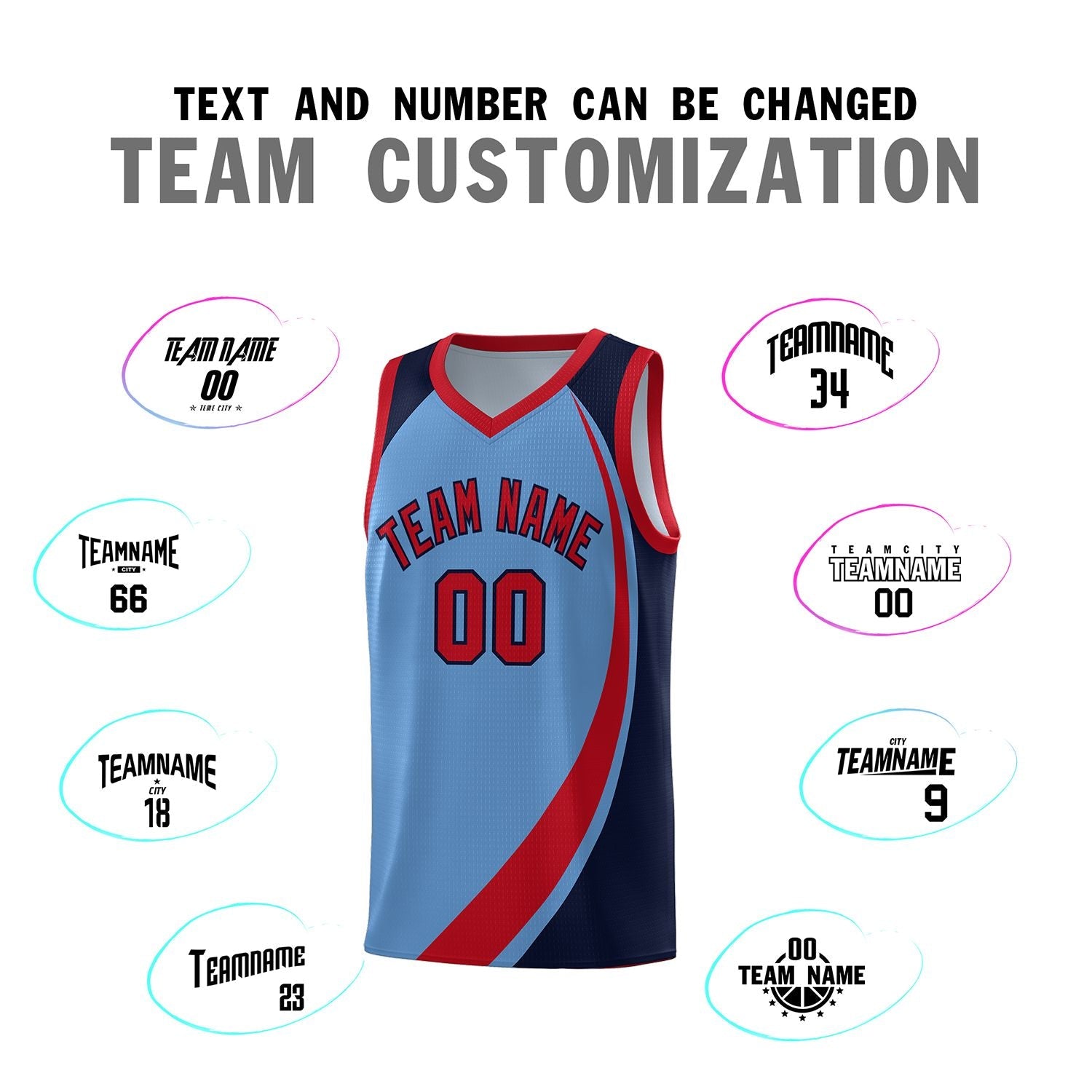 Custom Light Blue Red-Navy Color Block Sports Uniform Basketball Jersey