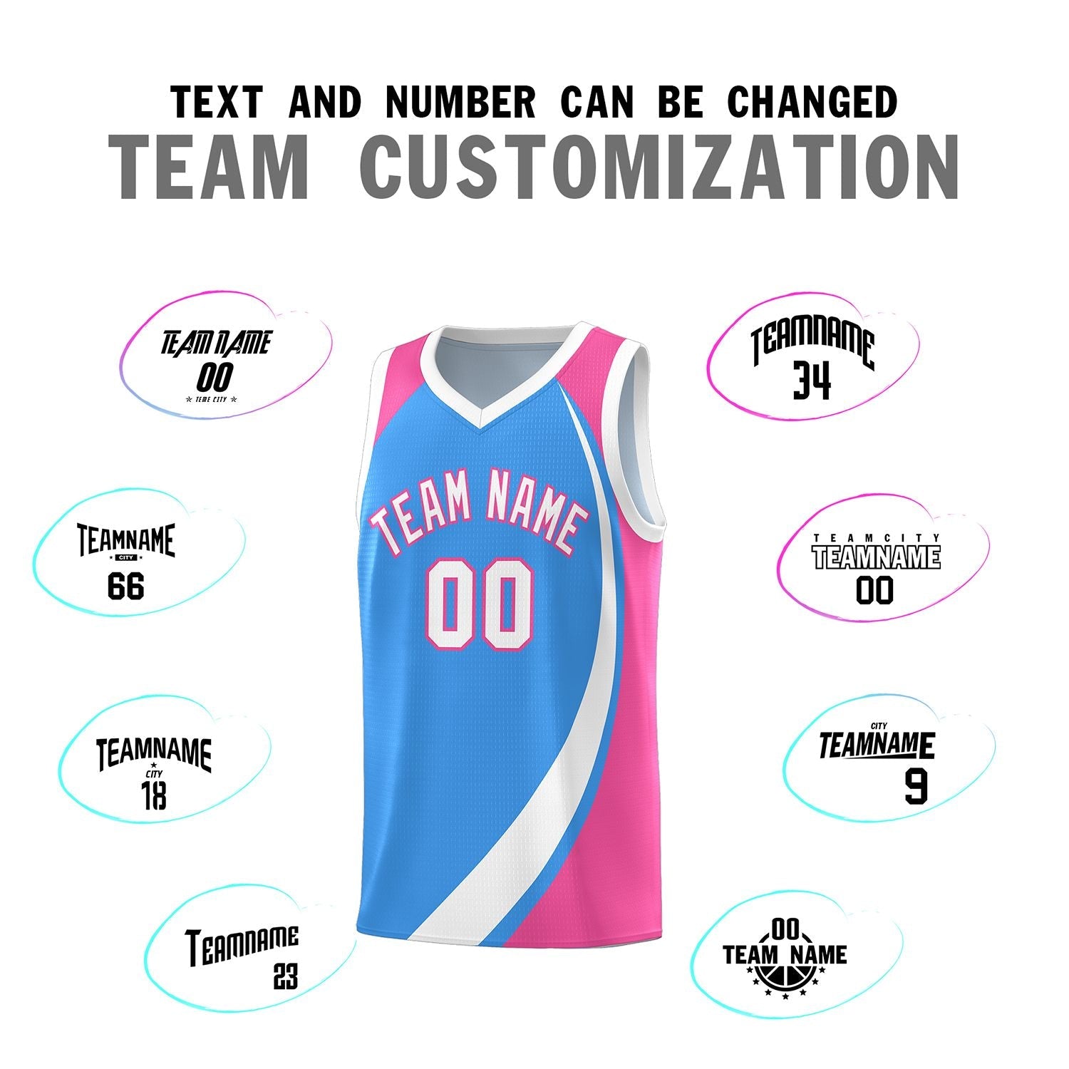 Custom Powder Blue White-Pink Color Block Sports Uniform Basketball Jersey