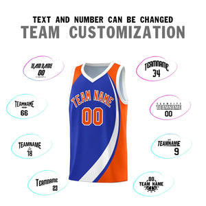 Custom Royal White-Orange Color Block Sports Uniform Basketball Jersey