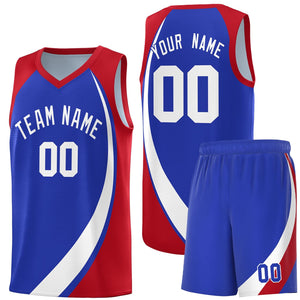 Custom Royal White-Red Color Block Sports Uniform Basketball Jersey