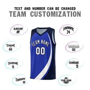 Custom Royal White-Navy Color Block Sports Uniform Basketball Jersey