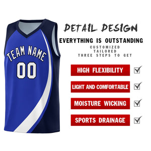 Custom Royal White-Navy Color Block Sports Uniform Basketball Jersey