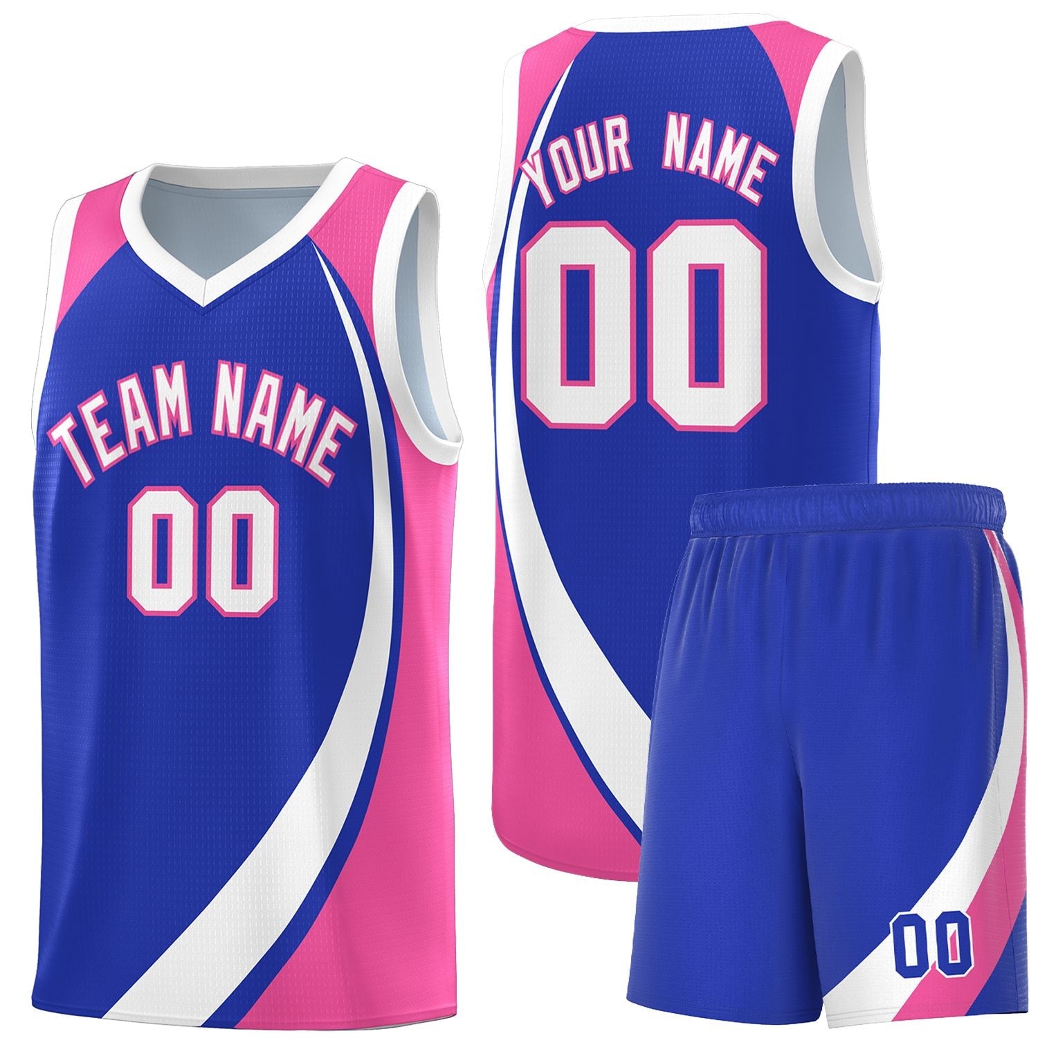 Custom Royal White-Pink Color Block Sports Uniform Basketball Jersey