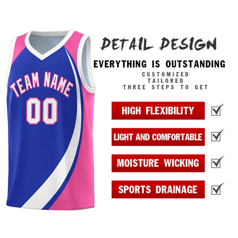 Custom Royal White-Pink Color Block Sports Uniform Basketball Jersey