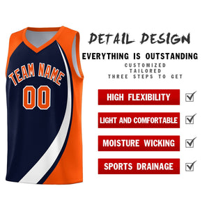 Custom Navy White-Orange Color Block Sports Uniform Basketball Jersey