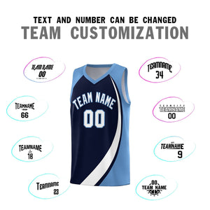 Custom Navy White-Light Blue Color Block Sports Uniform Basketball Jersey