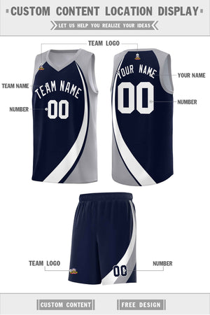 Custom Navy White-Gray Color Block Sports Uniform Basketball Jersey