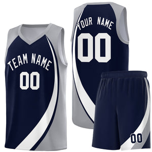 Custom Navy White-Gray Color Block Sports Uniform Basketball Jersey