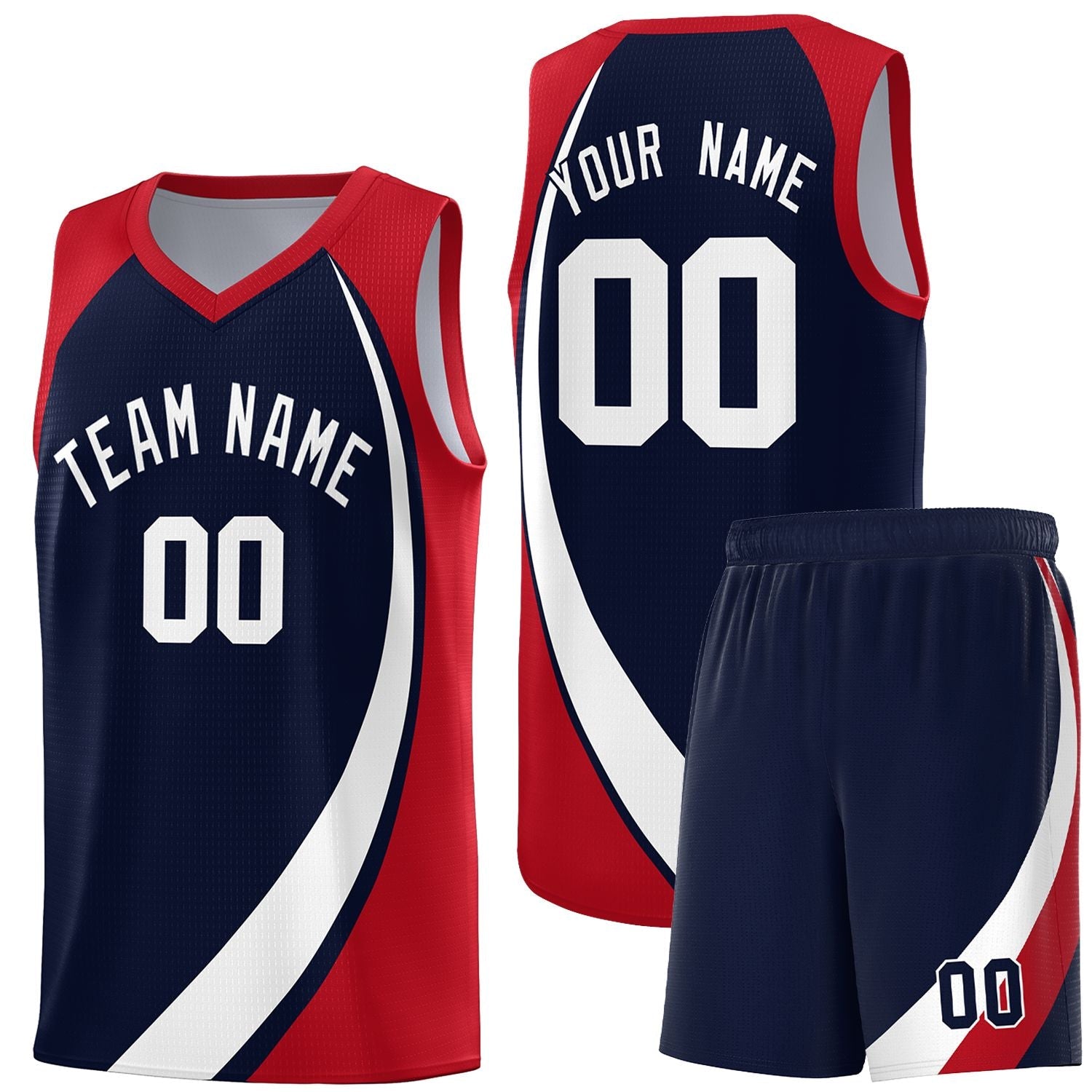 Custom Navy White-Red Color Block Sports Uniform Basketball Jersey