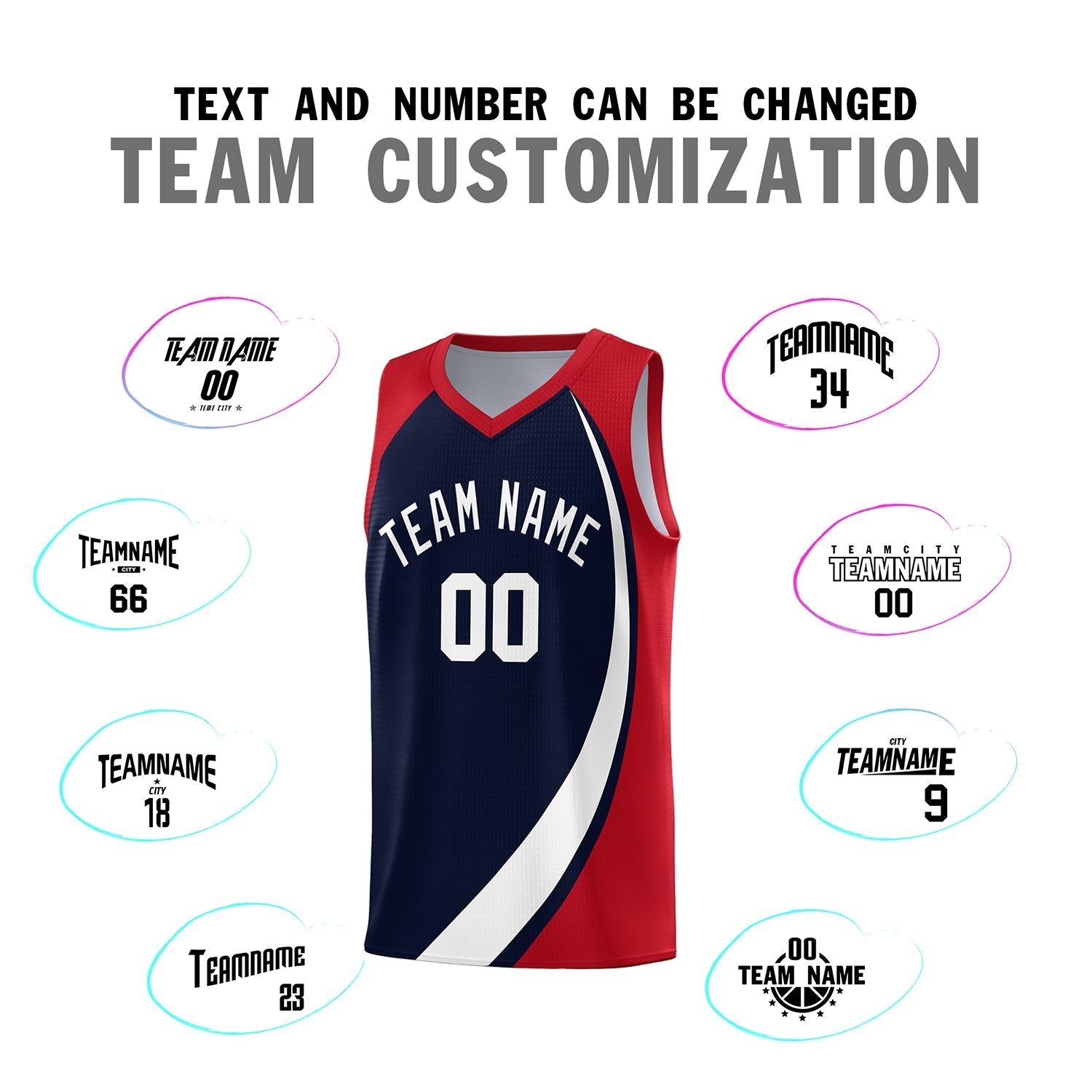 Custom Navy White-Red Color Block Sports Uniform Basketball Jersey