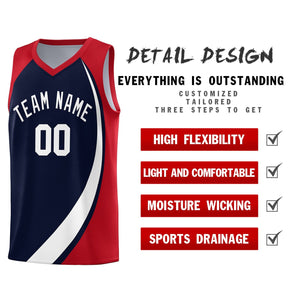 Custom Navy White-Red Color Block Sports Uniform Basketball Jersey