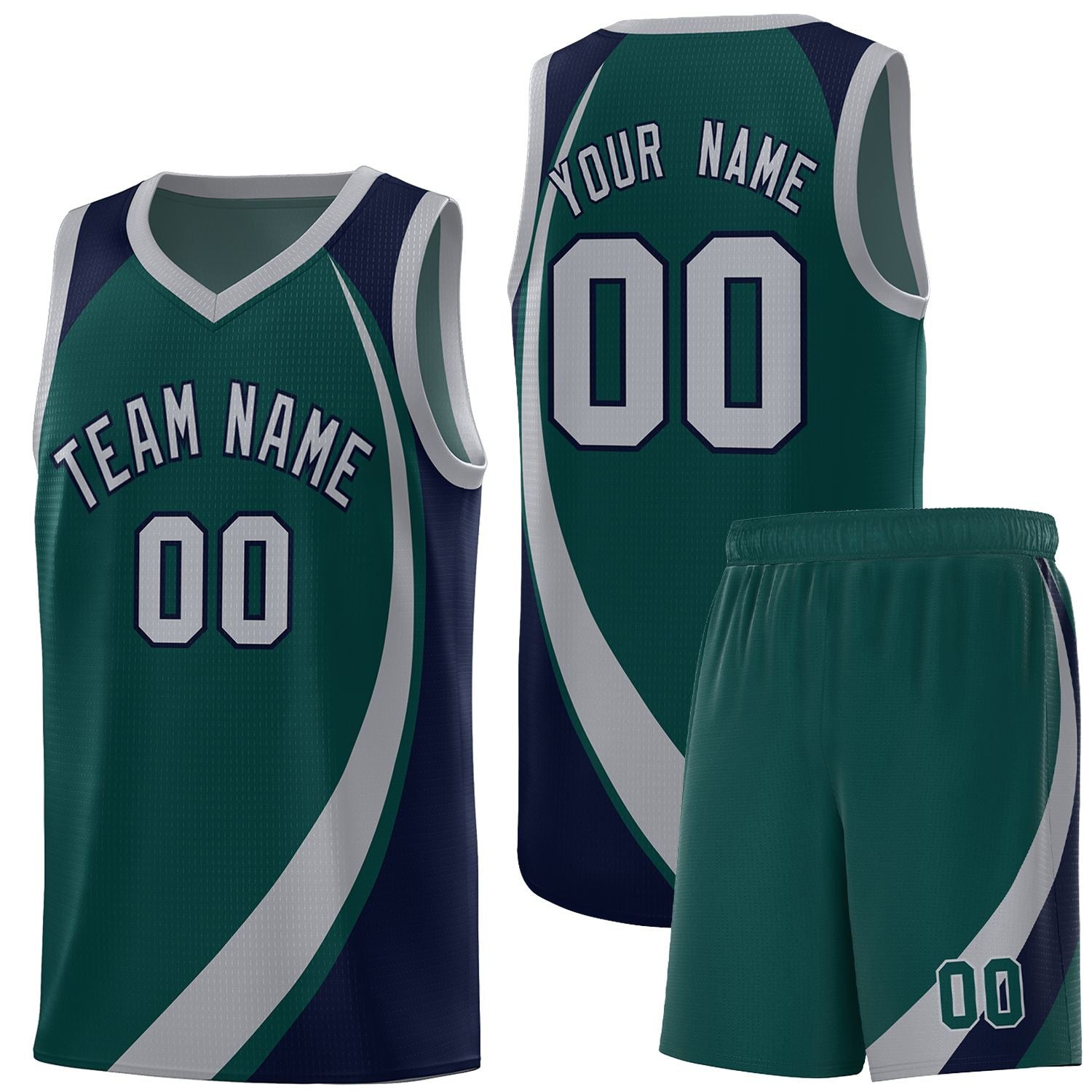 Custom Aqua Gray-Navy Color Block Sports Uniform Basketball Jersey