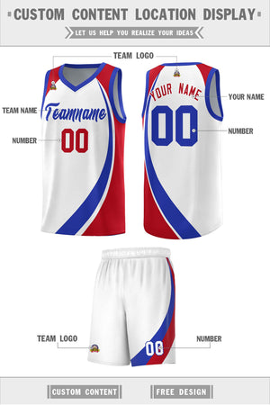 Custom White Royal-Red Color Block Sports Uniform Basketball Jersey