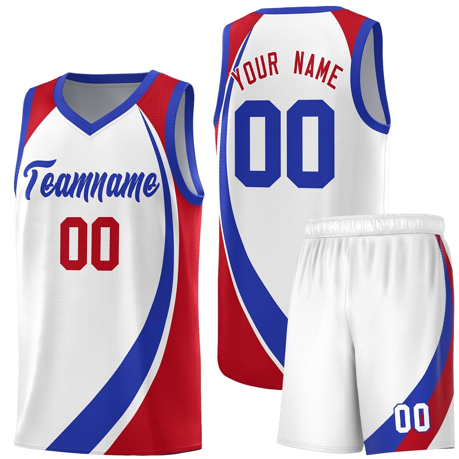 Custom White Royal-Red Color Block Sports Uniform Basketball Jersey