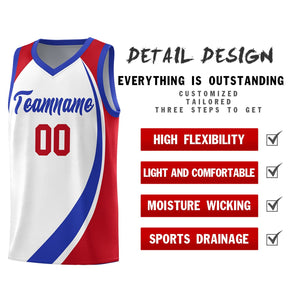 Custom White Royal-Red Color Block Sports Uniform Basketball Jersey