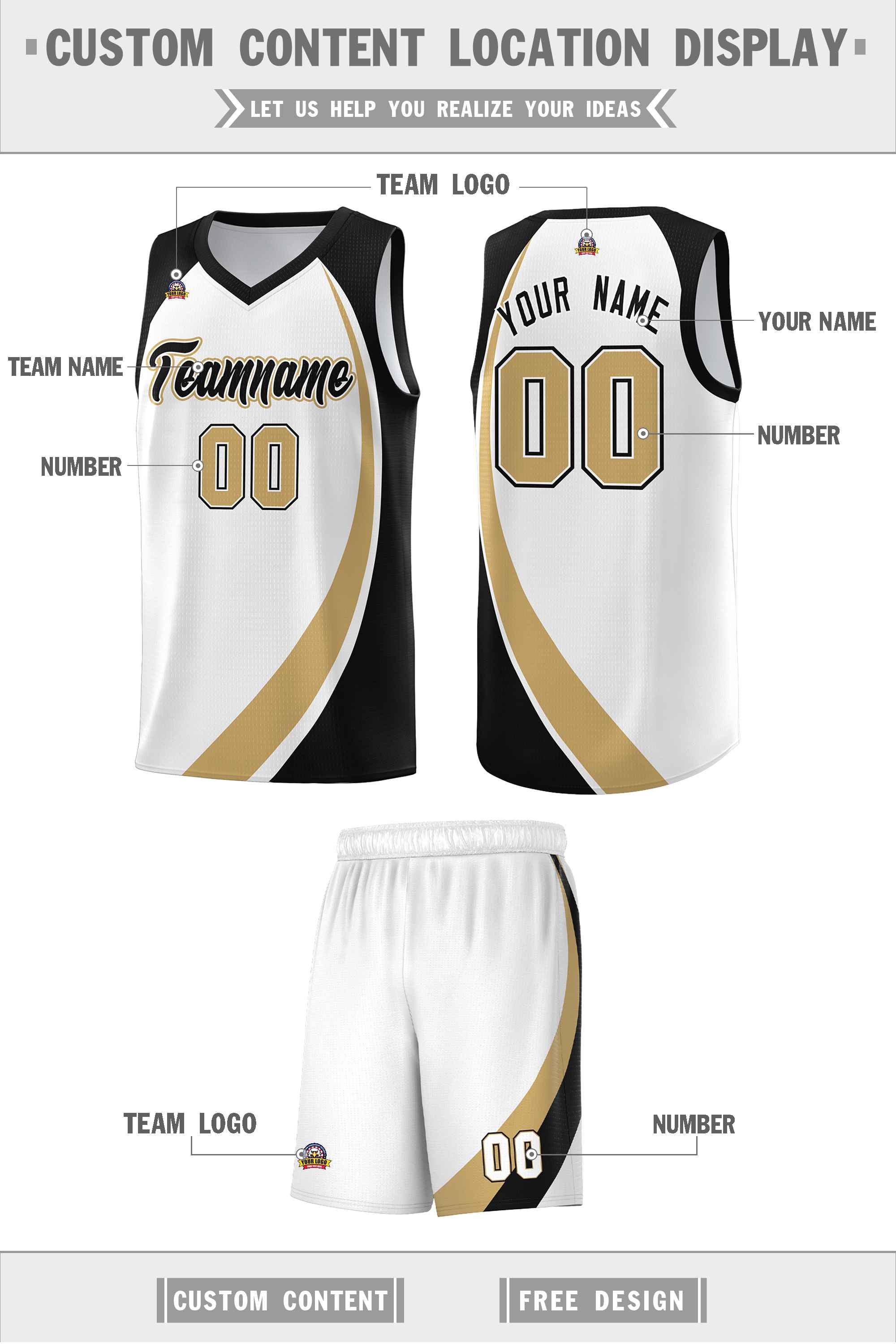 Custom White Old Gold-Black Color Block Sports Uniform Basketball Jersey