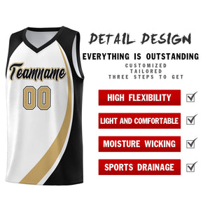 Custom White Old Gold-Black Color Block Sports Uniform Basketball Jersey