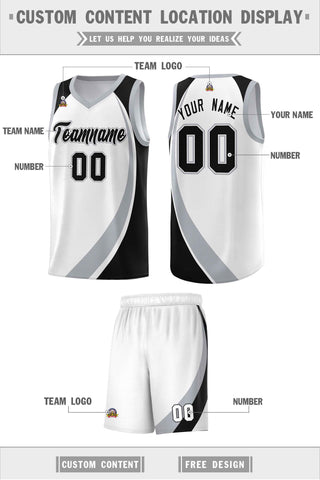 Custom White Gray-Black Color Block Sports Uniform Basketball Jersey