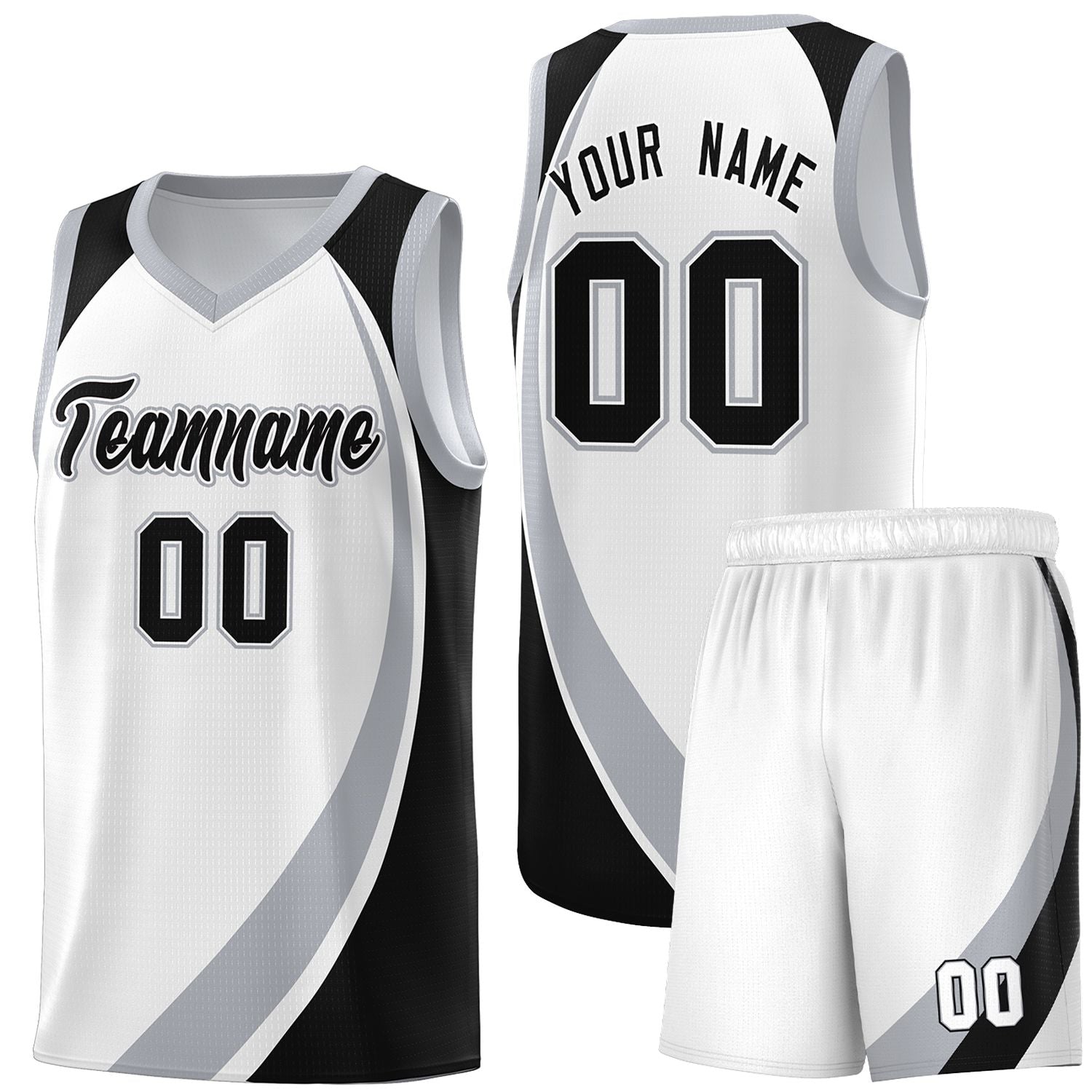 Custom White Gray-Black Color Block Sports Uniform Basketball Jersey