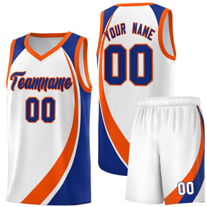 Custom White Orange-Royal Color Block Sports Uniform Basketball Jersey