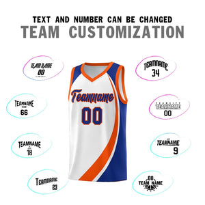 Custom White Orange-Royal Color Block Sports Uniform Basketball Jersey