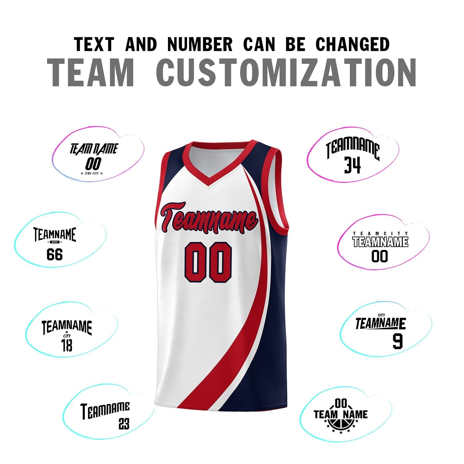 Custom White Red-Navy Color Block Sports Uniform Basketball Jersey