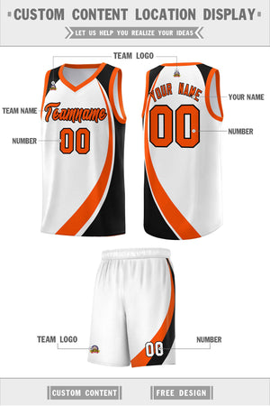 Custom White Orange-Black Color Block Sports Uniform Basketball Jersey