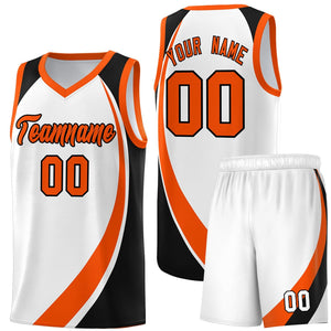 Custom White Orange-Black Color Block Sports Uniform Basketball Jersey