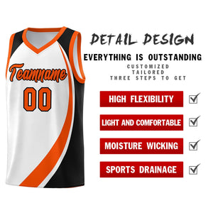 Custom White Orange-Black Color Block Sports Uniform Basketball Jersey