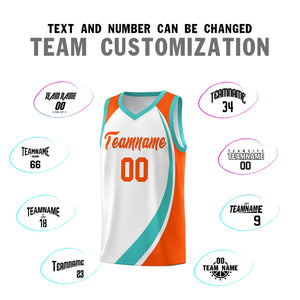 Custom White Aqua-Orange Color Block Sports Uniform Basketball Jersey