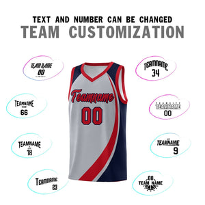 Custom Gray Red-Navy Color Block Sports Uniform Basketball Jersey