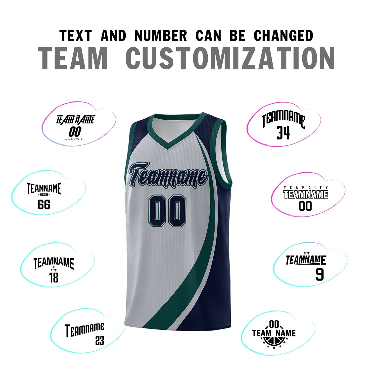 Custom Gray Midnight Green-Navy Color Block Sports Uniform Basketball Jersey