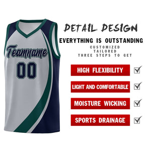 Custom Gray Midnight Green-Navy Color Block Sports Uniform Basketball Jersey