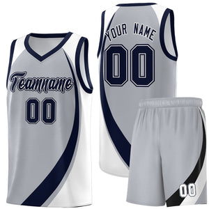 Custom Gray Navy-White Color Block Sports Uniform Basketball Jersey