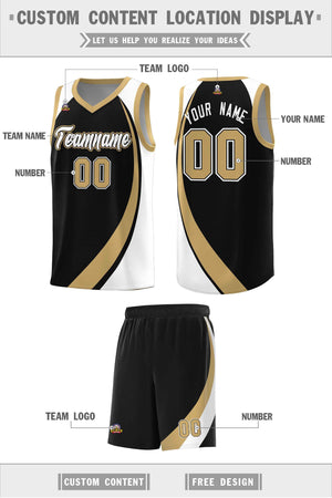 Custom Black Old Gold-White Color Block Sports Uniform Basketball Jersey