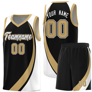 Custom Black Old Gold-White Color Block Sports Uniform Basketball Jersey