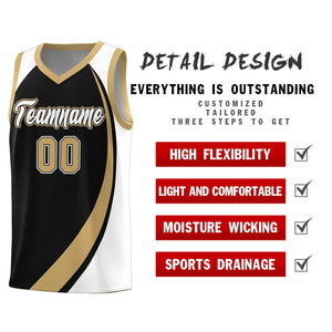 Custom Black Old Gold-White Color Block Sports Uniform Basketball Jersey