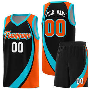 Custom Black Sky Blue-Orange Color Block Sports Uniform Basketball Jersey