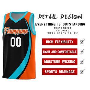 Custom Black Sky Blue-Orange Color Block Sports Uniform Basketball Jersey