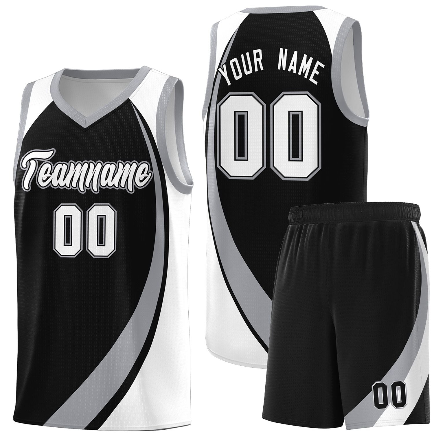 Custom Black Gray-White Color Block Sports Uniform Basketball Jersey