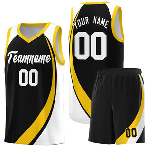 Custom Black Gold-White Color Block Sports Uniform Basketball Jersey