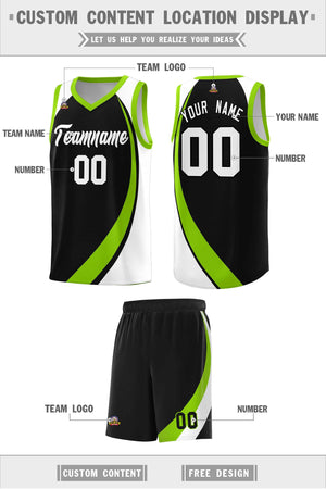 Custom Black Neon Green-White Color Block Sports Uniform Basketball Jersey