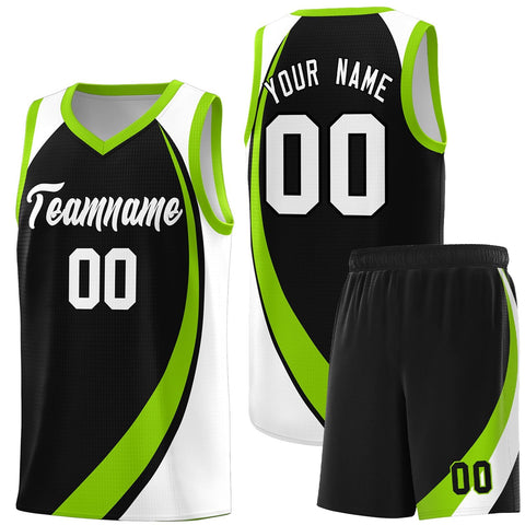 Custom Black Neon Green-White Color Block Sports Uniform Basketball Jersey