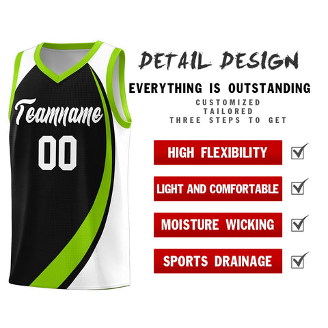 Custom Black Neon Green-White Color Block Sports Uniform Basketball Jersey