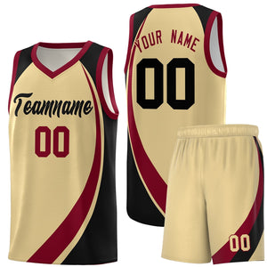 Custom Khaki Crimson-Black Color Block Sports Uniform Basketball Jersey