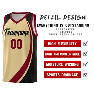 Custom Khaki Crimson-Black Color Block Sports Uniform Basketball Jersey