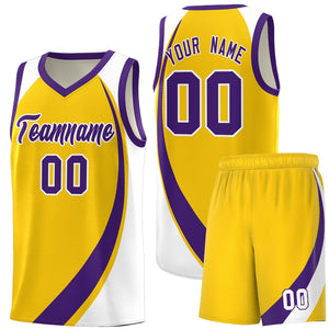 Custom Gold Purple-White Color Block Sports Uniform Basketball Jersey