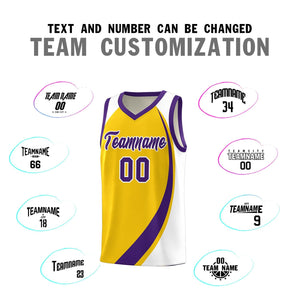 Custom Gold Purple-White Color Block Sports Uniform Basketball Jersey